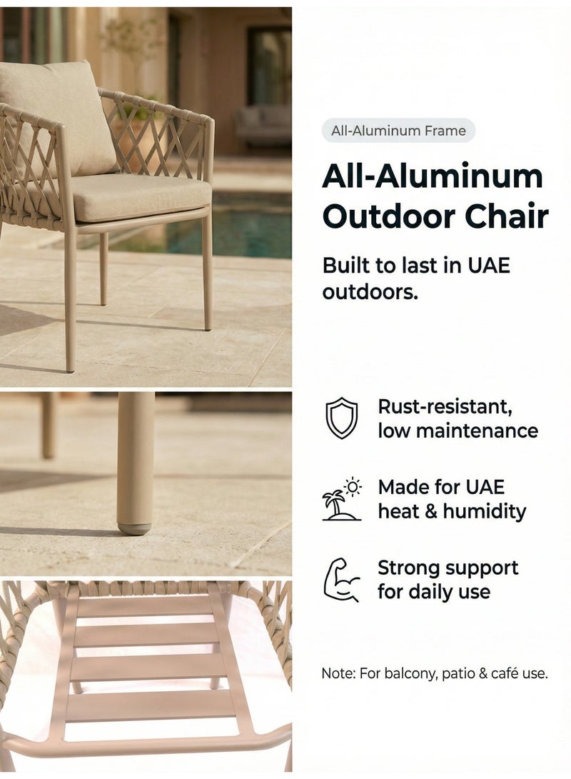 صن رايز طقم كراسي خارجية قطعتين من الألمنيوم، كراسي بذراعين بحبل منسوج مع وسائد، للشرفة والتراس والحديقة - Image 3